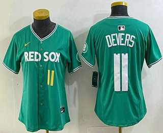 Womens Boston Red Sox #11 Rafael Devers Green 2025 City Connect Player Name Limited Jersey