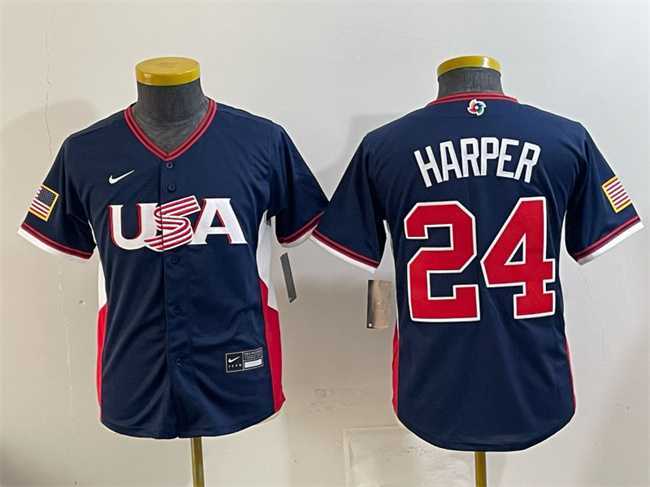 Youth USA Baseball #24 Bryce Harper Navy 2026 World Baseball Classic Stadium Stitched Baseball Jersey->2026 world baseball classic->MLB Jersey Youth USA Baseball #24 Bryce Harper Navy 2026 World Baseball Classic Stadium Stitched Baseball Jersey->2026 world baseball classic->MLB Jersey