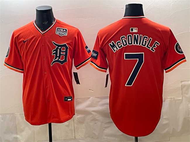Mens Detroit Tigers #7 Kevin McGonigle Orange 2026 Alternate With Meijer Patch & USA 250 Patch Vapor Premier Limited Stitched Jersey Dzhi