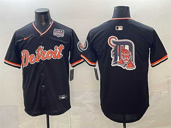 Mens Detroit Tigers Team Big Logo Navy 2026 Alternate USA 250 Patch Vapor Premier Limited Stitched Jersey Dzhi
