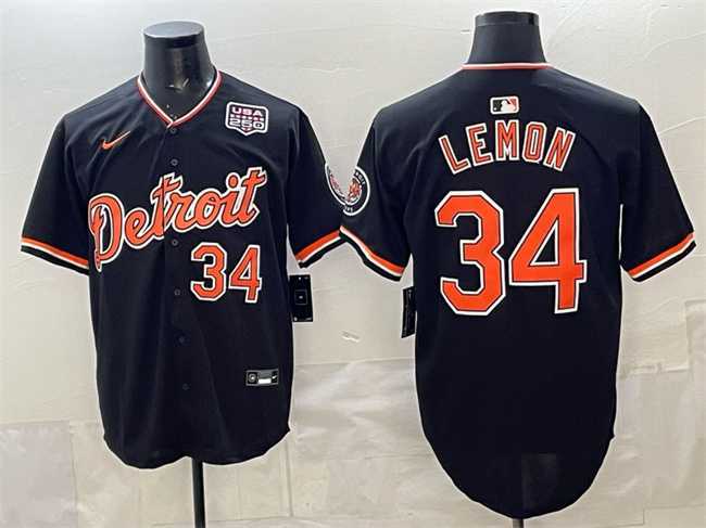 Mens Detroit Tigers #34 Chet Lemon Black 2026 Alternate USA 250 Patch Vapor Premier Limited Stitched Jersey Dzhi