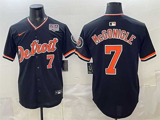 Mens Detroit Tigers #7 Kevin McGonigle Black 2026 Alternate USA 250 Patch Vapor Premier Limited Stitched Jersey Dzhi