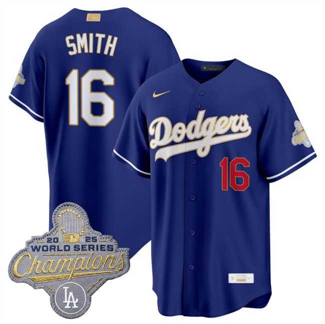 Mens Los Angeles Dodgers #16 Will Smith Royal 2026 Alternate Gold Collection Stadium Stitched Jersey Dzhi