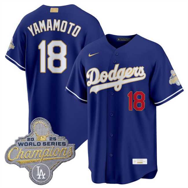 Mens Los Angeles Dodgers #18 Yoshinobu Yamamoto Royal 2026 Alternate Gold Collection Stadium Stitched Jersey Dzhi