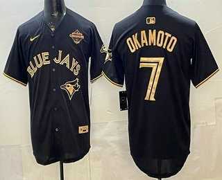 Mens Toronto Blue Jays #7 Kazuma Okamoto Black Gold 2025 American League Champions Limited Stitched Jersey Dzhi