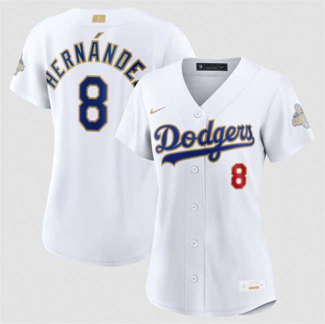 Womens Los Angeles Dodgers #8 Enrique Hernandez White 2026 Gold Collection Stadium Stitched Jersey Dzhi
