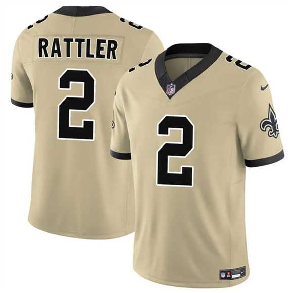 Mens New Orleans Saints #2 Spencer Rattler Gold 2025 F.U.S.E. Alternate Vapor Limited Stitched Jersey Dzhi