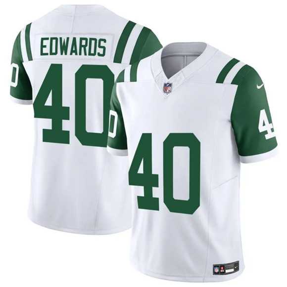 Mens New York Jets #40 Donovan Edwards White 2025 F.U.S.E. Classic Alternate Vapor Untouchable Limited Stitched Jersey Dzhi