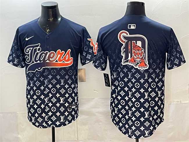 Mens Detroit Tigers Team Big Logo Navy With Patch Vapor Premier Limited Stitched Jersey Dzhi