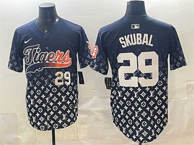 Mens Detroit Tigers #29 Tarik Skubal Navy With Patch Vapor Premier Limited Stitched Jersey Dzhi