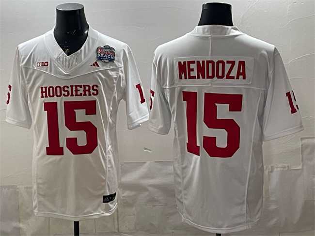 Mens Indiana Hoosiers #15 Fernando Mendoza White F.U.S.E. Peach Bowl Patch Stitched Football Jersey