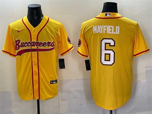Mens Tampa Bay Buccaneers #6 Baker Mayfield Gold Cool Base Stitched Baseball Jersey