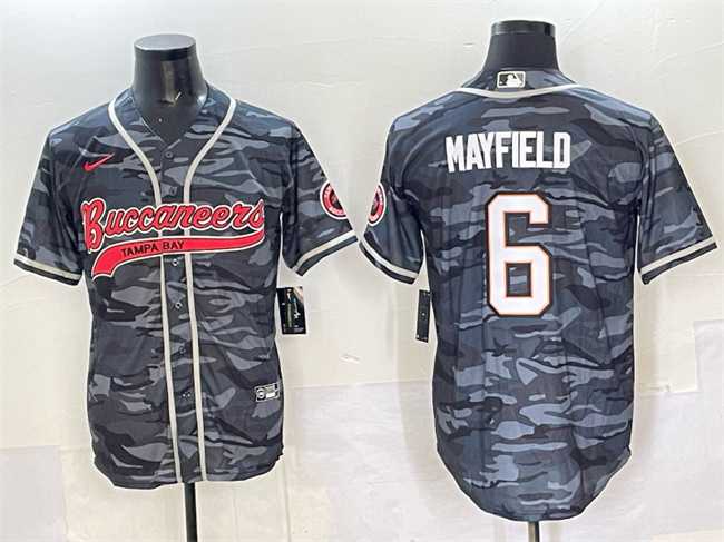 Mens Tampa Bay Buccaneers #6 Baker Mayfield Grey Camo Cool Base Stitched Baseball Jersey