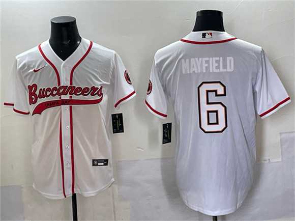 Mens Tampa Bay Buccaneers #6 Baker Mayfield White Cool Base Stitched Baseball Jersey