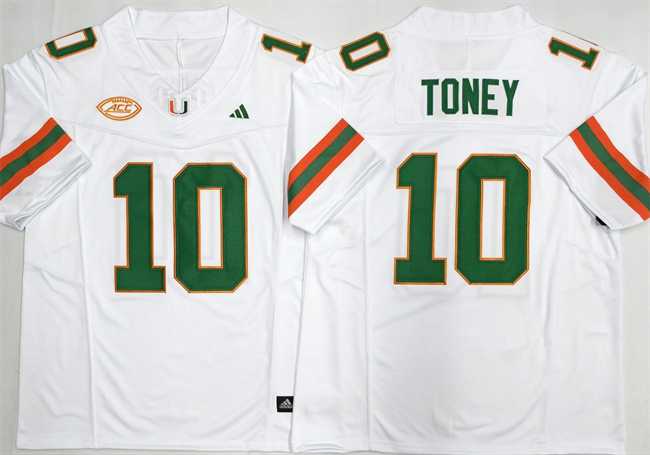 Mens Miami Hurricanes #10 Malachi Toney White F.U.S.E. 2026 Stitched Football Jersey