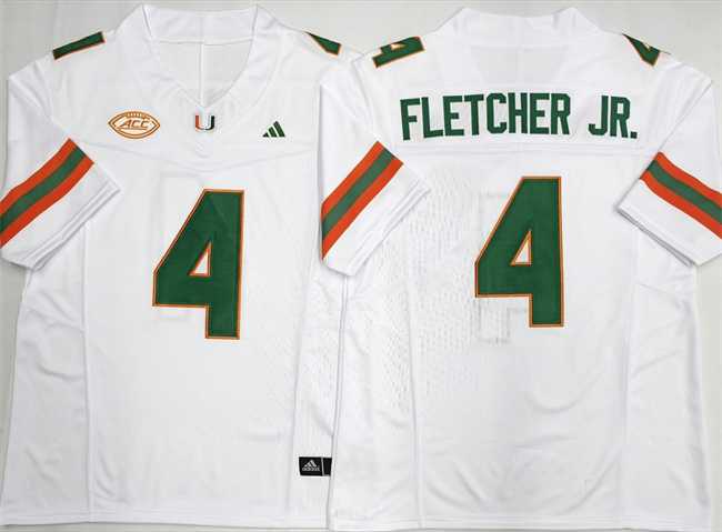 Mens Miami Hurricanes #4 Mark Fletcher Jr. White F.U.S.E. 2026 Stitched Football Jersey