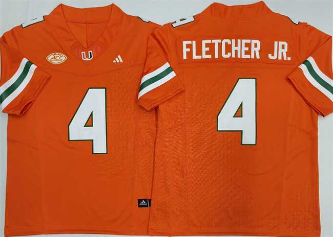 Mens Miami Hurricanes #4 Mark Fletcher Jr. Orange F.U.S.E. 2026 Stitched Football Jersey