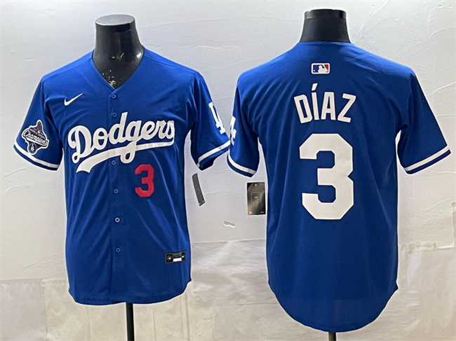 Mens Los Angeles Dodgers #3 Edwin Diaz Royal With 2025 World Series Champions Patch Limited Stitched Jersey Dzhi