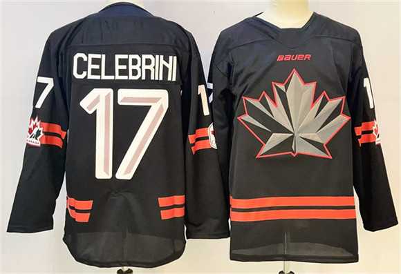 Mens Canada Hockey #17 Macklin Celebrini Black Stitched Jersey