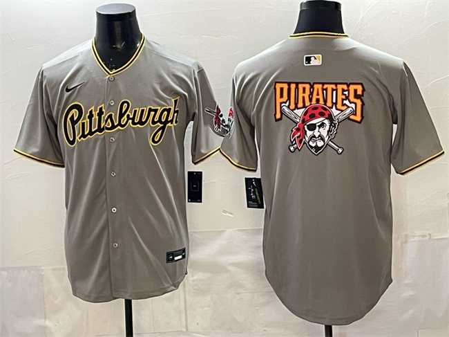 Mens Pittsburgh Pirates Team Big Logo Gray Limited Stitched Jersey Dzhi
