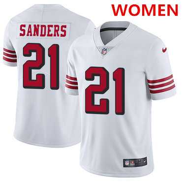 Womens San Francisco 49ers #21 Deion Sanders White Rush Stitched NFL Vapor Untouchable Nike Limited Jersey Dzhi
