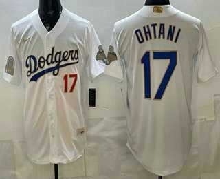 Mens Los Angeles Dodgers #17 Shohei Ohtani White Gold World Series Champions Collection Limited Jersey