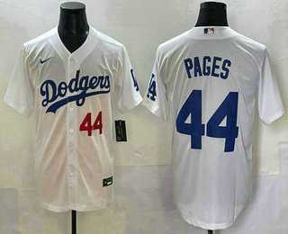 Mens Los Angeles Dodgers #44 Andy Pages Number White Cool Base Stitched Jersey