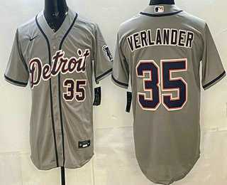 Mens Detroit Tigers #35 Justin Verlander Grey Number Cool Base Jersey->detroit tigers->MLB Jersey