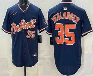 Mens Detroit Tigers #35 Justin Verlander Navy Limited Jersey->detroit tigers->MLB Jersey