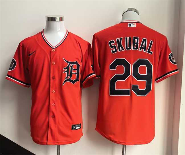 Mens Detroit Tigers #29 Tarik Skubal Orange 2026 Alternate Stitched Jersey->detroit tigers->MLB Jersey