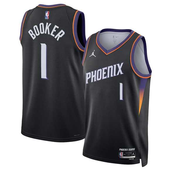 Mens Phoenix Suns #1 Devin Booker Black 2025 Statement Edition Stitched Jersey Dzhi