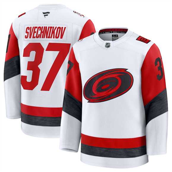 Mens Carolina Hurricanes #37 Andrei Svechnikov White 2025 Away Stitched Hockey Jersey Dzhi