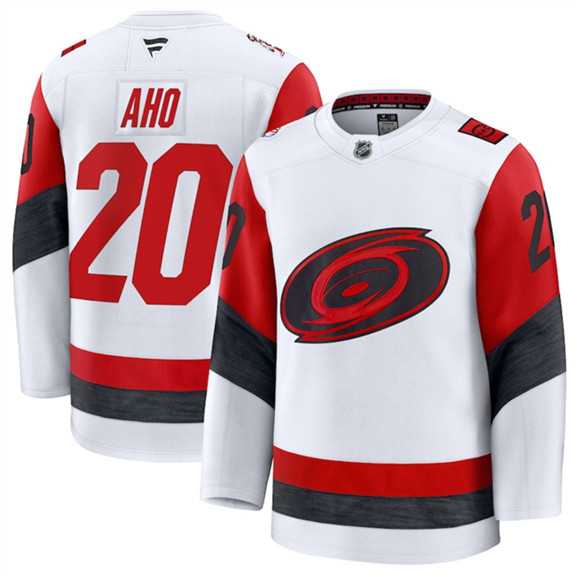 Mens Carolina Hurricanes #20 Sebastian Aho White 2025 Away Stitched Hockey Jersey Dzhi