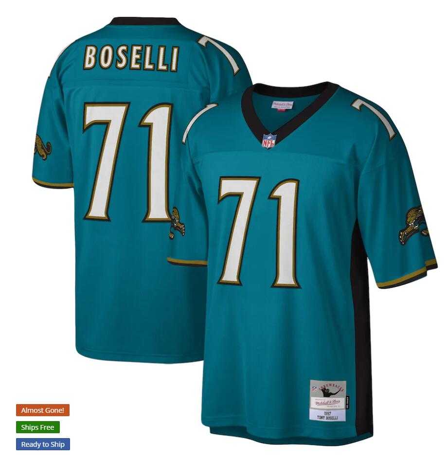 Mens Jacksonville Jaguars #71 Tony Boselli 1997 Mitchell & Ness Teal NFL Throwback Jersey