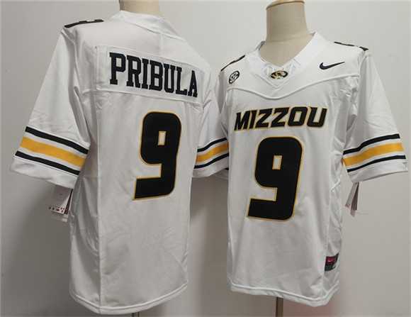 Mens Missouri Tigers #9 Beau Pribula F.U.S.E. White Rose Bowl Patch Stitched Jersey