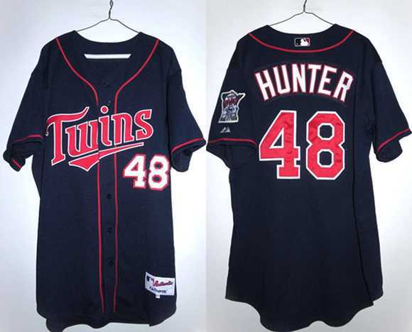 Mens Minnesota Twins #48 Torii Hunter Navy Double Knit Stitched Jersey->minnesota twins->MLB Jersey