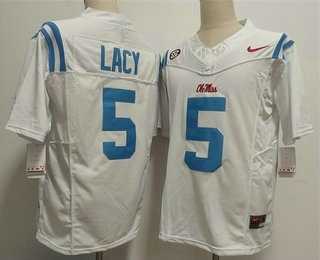 Mens Ole Miss Rebels #5 Kewan Lacy Limited White FUSE College Jersey