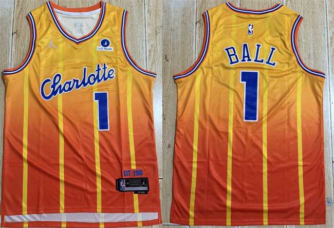 Mens Charlotte Hornets #1 LaMelo Ball Orange 2025-26 City Edition Stitched Jersey