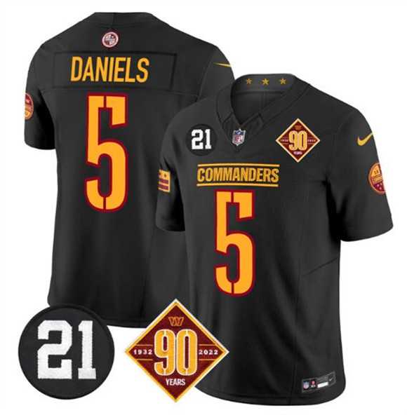 Men & Women & Youth Washington Commanders #5 Jayden Daniels Black F.U.S.E. 90th & Sean Taylor Patch Vapor Limited Stitched Jersey