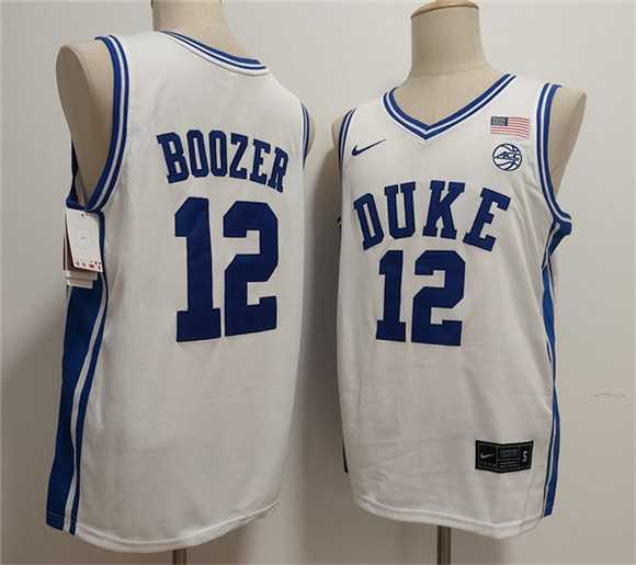 Mens Duke Blue Devils #12 Cameron Boozer White Stitched Jerseys