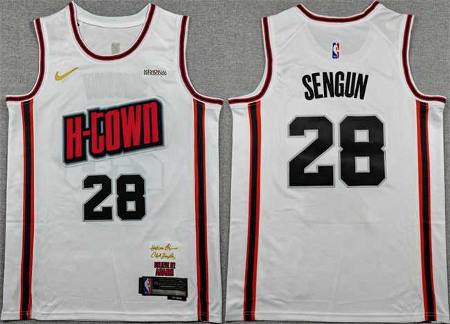 Mens Houston Rockets #28 Alperen Sengun White 2024-25 City Edition Stitched Jersey