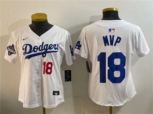 Youth Los Angeles Dodgers #18 MVP White 2025 World Series Champions Patch Limited Stitched Jersey Dzhi