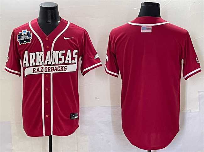 Mens Arkansas Razorbacks Blank Cardinal 2025 World Series & SEC Patch Stitched Jersey