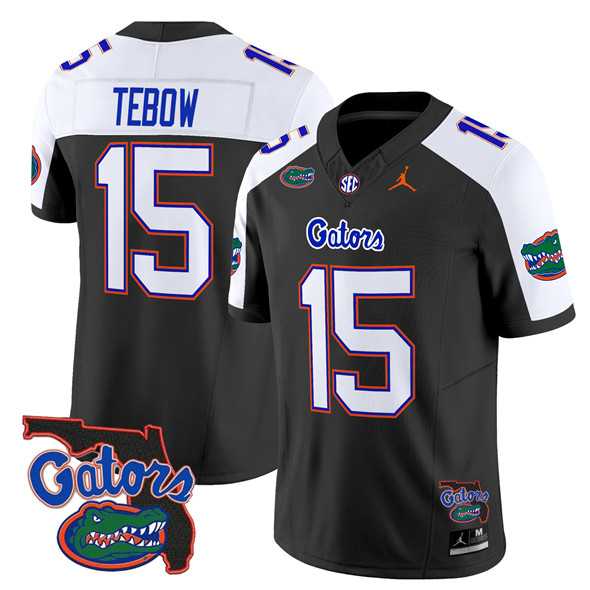 Mens Florida Gators #15 Tim Tebow Black Alternate 2024 F.U.S.E. Florida Patch Vapor Limited Stitched Football Jersey Dzhi