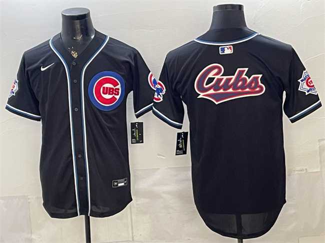 Mens Chicago Cubs Team Big Logo 2026 Fashion Replica Black Out Stitched Jersey