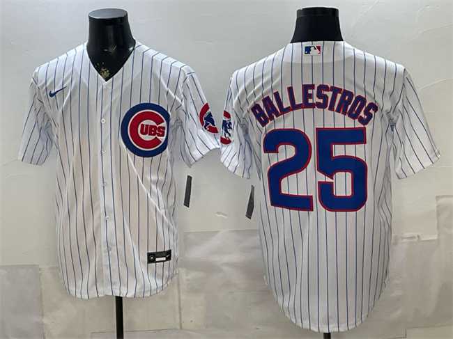 Mens Chicago Cubs #25 Moises Ballesteros White Cool Base Stitched Jersey