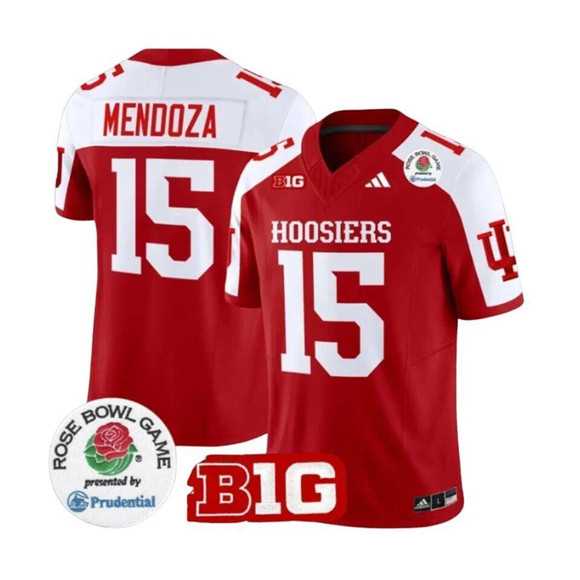 Mens Indiana Hoosiers #15 Fernando Mendoza 2025 F.U.S.E. Rose Bowl Red White Stitched Jersey Dzhi