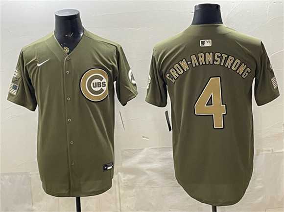 Mens Chicago Cubs #4 Pete Crow-Armstrong Olive 2026 Armed Forces Day Stitched Jersey Dzhi