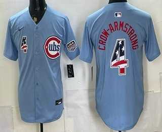 Mens Chicago Cubs #4 Pete Crow Armstrong Blue 2026 USA 250 Fourth of July Stitched Jersey Dzhi