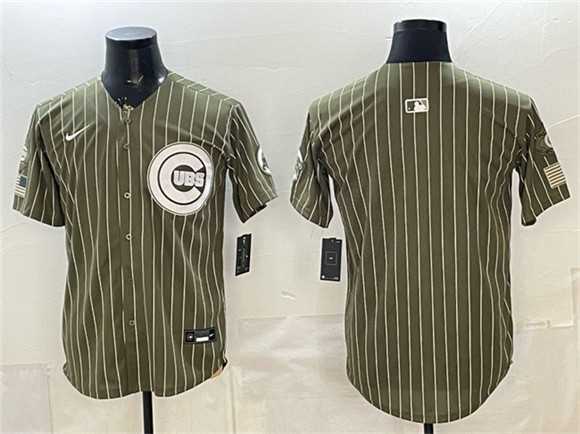 Mens Chicago Cubs Blank Pinstripe Olive 2026 Armed Forces Day Salute To Service Stitched Jersey Dzhi